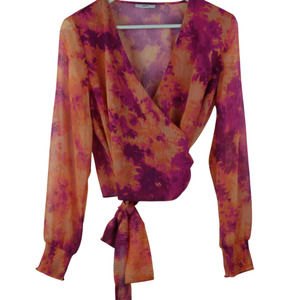 Bar III Women's Tie-Dye Wrap Top Size Medium Blouse Made For Macy's